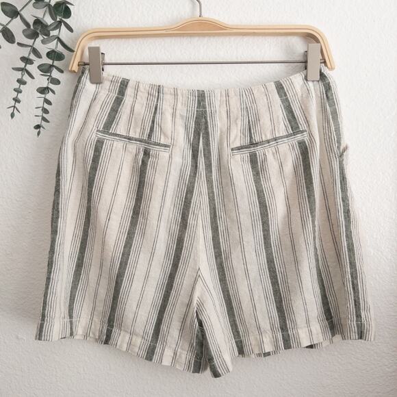 Anthropologie Cream and Green Stripe Button Fly Linen Cotton Shorts 2 - Picture 4 of 10